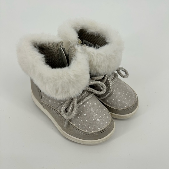 Kids Girls Stride Rite 360 Faux Fur Trim gray zip up winter snow boots Size 5M - Picture 1 of 7